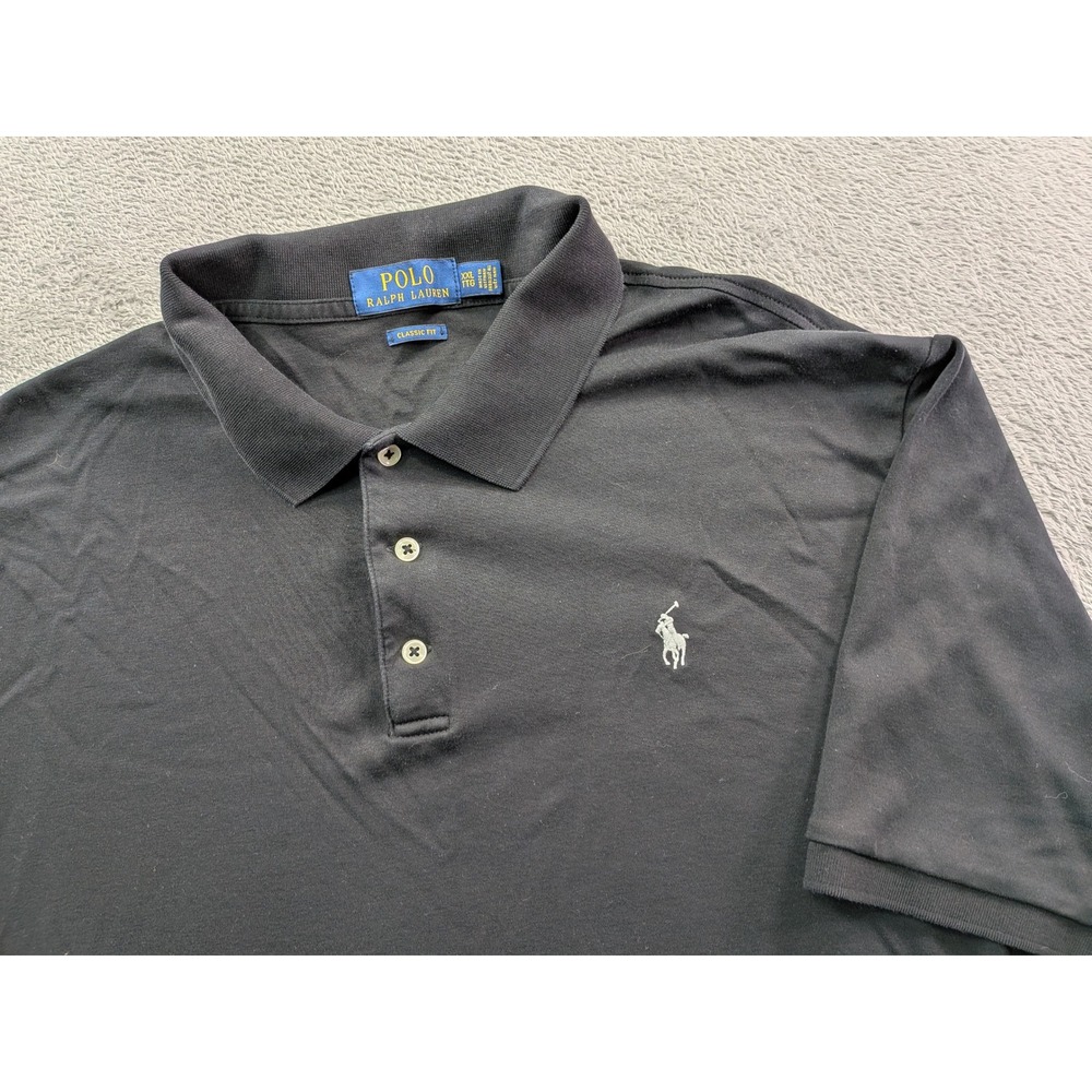 Polo Ralph Lauren Mens XXL Black Short Sleeve Classic Fit Polo Shirt Cotton